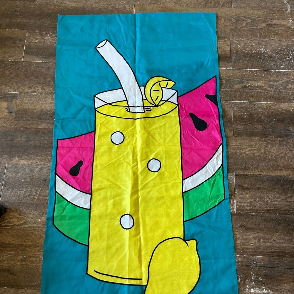 Summer‎ Lemonade Watermelon Wall Banner Flag Teal Tropical  28x48 embroidered